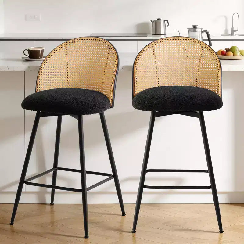 Bekrvio tabourets de bar pivotants mid-century modernes 26 lot de 2/3/4, chaises de bar rembourrées en bouclé avec dossier en rotin et pieds métalliques pour comptoir de cuisine