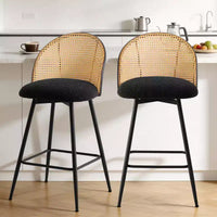 Bekrvio tabourets de bar pivotants mid-century modernes 26 lot de 2/3/4, chaises de bar rembourrées en bouclé avec dossier en rotin et pieds métalliques pour comptoir de cuisine