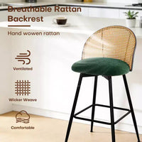 Bekrvio tabourets de bar pivotants mid-century modernes 26 lot de 2/3/4, chaises de bar rembourrées en bouclé avec dossier en rotin et pieds métalliques pour comptoir de cuisine