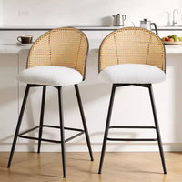 Bekrvio tabourets de bar pivotants mid-century modernes 26 lot de 2/3/4, chaises de bar rembourrées en bouclé avec dossier en rotin et pieds métalliques pour comptoir de cuisine