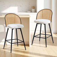 Bekrvio tabourets de bar pivotants mid-century modernes 26 lot de 2/3/4, chaises de bar rembourrées en bouclé avec dossier en rotin et pieds métalliques pour comptoir de cuisine