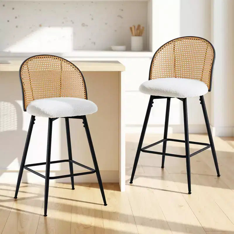 Bekrvio tabourets de bar pivotants mid-century modernes 26 lot de 2/3/4, chaises de bar rembourrées en bouclé avec dossier en rotin et pieds métalliques pour comptoir de cuisine