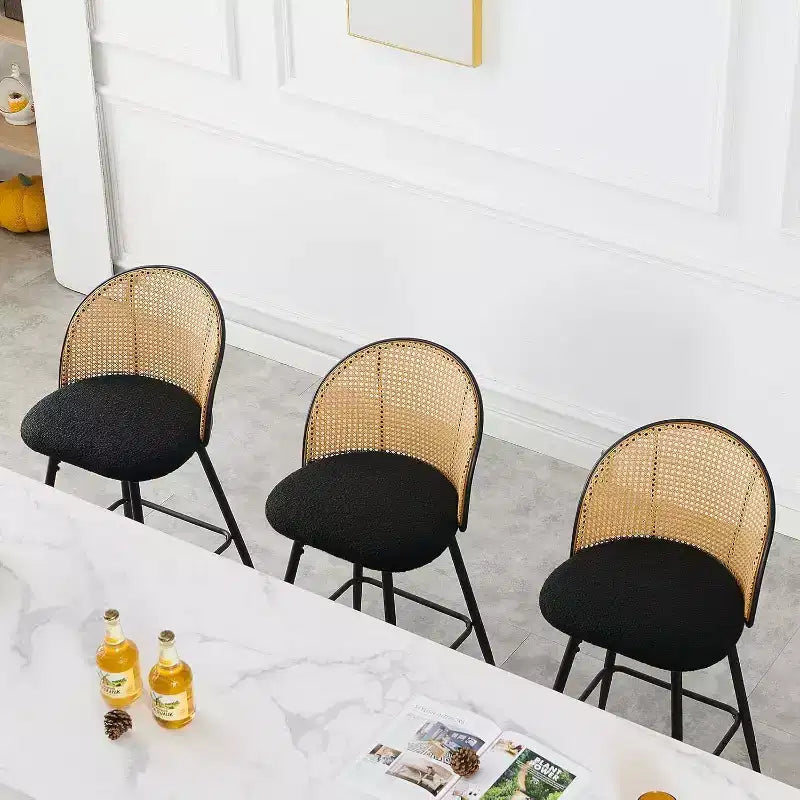 Bekrvio tabourets de bar pivotants mid-century modernes 26 lot de 2/3/4, chaises de bar rembourrées en bouclé avec dossier en rotin et pieds métalliques pour comptoir de cuisine
