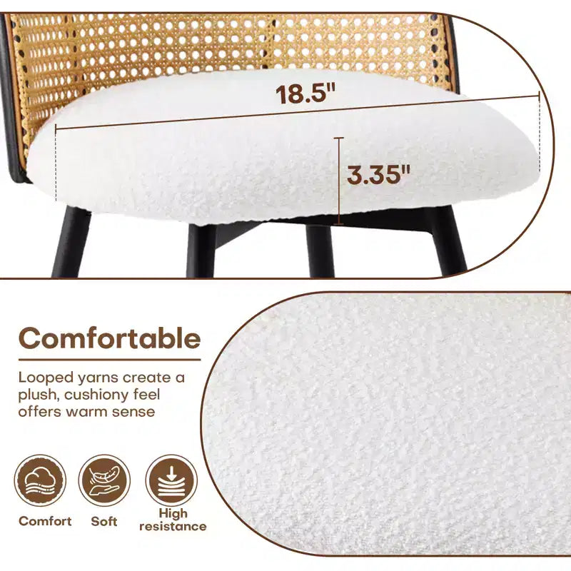 Bekrvio tabourets de bar pivotants mid-century modernes 26 lot de 2/3/4, chaises de bar rembourrées en bouclé avec dossier en rotin et pieds métalliques pour comptoir de cuisine