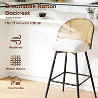 Bekrvio tabourets de bar pivotants mid-century modernes 26 lot de 2/3/4, chaises de bar rembourrées en bouclé avec dossier en rotin et pieds métalliques pour comptoir de cuisine