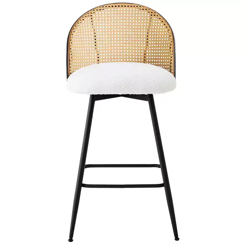 Bekrvio tabourets de bar pivotants mid-century modernes 26 lot de 2/3/4, chaises de bar rembourrées en bouclé avec dossier en rotin et pieds métalliques pour comptoir de cuisine