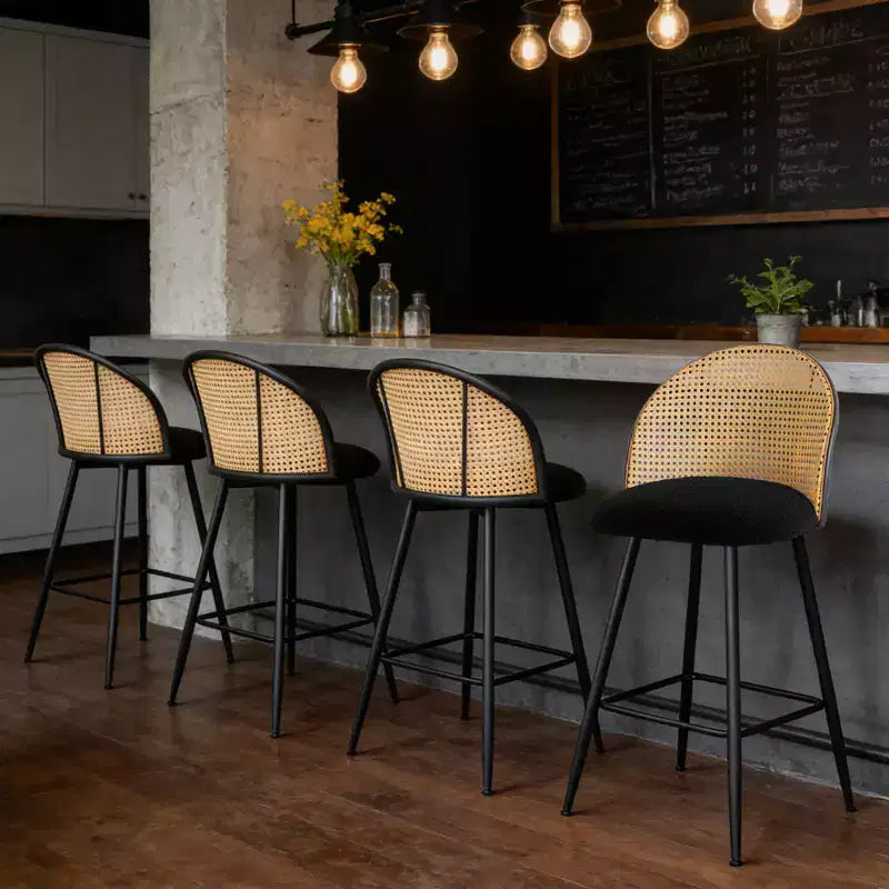 Bekrvio tabourets de bar pivotants mid-century modernes 26 lot de 2/3/4, chaises de bar rembourrées en bouclé avec dossier en rotin et pieds métalliques pour comptoir de cuisine