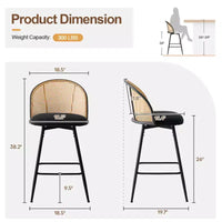 Bekrvio tabourets de bar pivotants mid-century modernes 26 lot de 2/3/4, chaises de bar rembourrées en bouclé avec dossier en rotin et pieds métalliques pour comptoir de cuisine