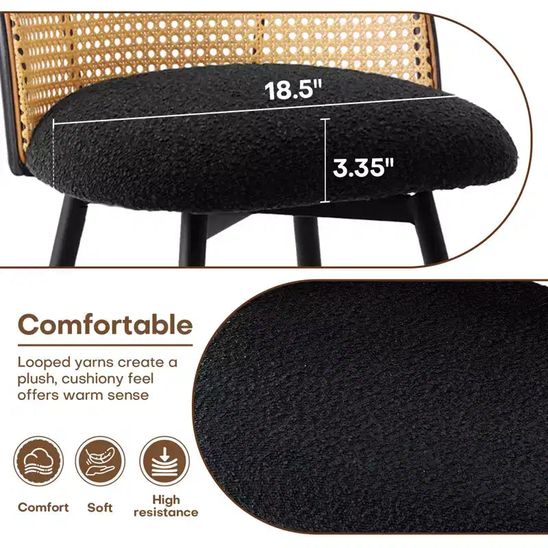 Bekrvio tabourets de bar pivotants mid-century modernes 26 lot de 2/3/4, chaises de bar rembourrées en bouclé avec dossier en rotin et pieds métalliques pour comptoir de cuisine