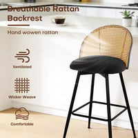 Bekrvio tabourets de bar pivotants mid-century modernes 26 lot de 2/3/4, chaises de bar rembourrées en bouclé avec dossier en rotin et pieds métalliques pour comptoir de cuisine