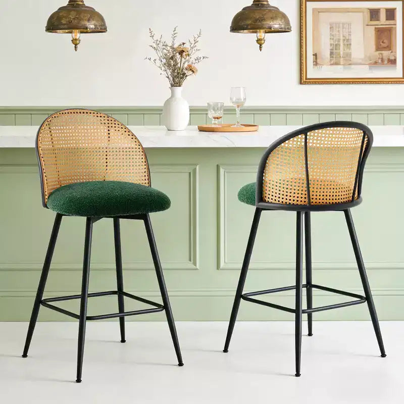 Bekrvio tabourets de bar pivotants mid-century modernes 26 lot de 2/3/4, chaises de bar rembourrées en bouclé avec dossier en rotin et pieds métalliques pour comptoir de cuisine
