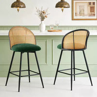 Bekrvio tabourets de bar pivotants mid-century modernes 26 lot de 2/3/4, chaises de bar rembourrées en bouclé avec dossier en rotin et pieds métalliques pour comptoir de cuisine
