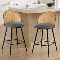 Tabourets de bar pivotants Bekrvio 26 Mid-Century Modern, lot de 2/3/4, chaises de bar rembourrées en similicuir avec dossier en rotin et pieds en métal pour comptoir de cuisine