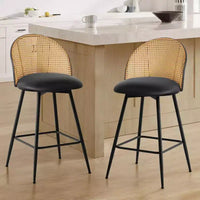 Tabourets de bar pivotants Bekrvio 26 Mid-Century Modern, lot de 2/3/4, chaises de bar rembourrées en similicuir avec dossier en rotin et pieds en métal pour comptoir de cuisine