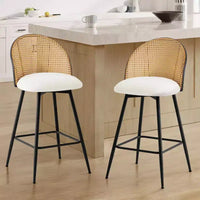 Tabourets de bar pivotants Bekrvio 26 Mid-Century Modern, lot de 2/3/4, chaises de bar rembourrées en similicuir avec dossier en rotin et pieds en métal pour comptoir de cuisine