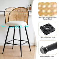 Tabourets de bar pivotants Bekrvio 26 Mid-Century Modern, lot de 2/3/4, chaises de bar rembourrées en similicuir avec dossier en rotin et pieds en métal pour comptoir de cuisine