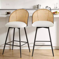 Tabourets de bar pivotants Bekrvio 26 Mid-Century Modern, lot de 2/3/4, chaises de bar rembourrées en similicuir avec dossier en rotin et pieds en métal pour comptoir de cuisine