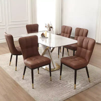 Bekrvio Lot de 6 chaises de salle à manger, modernes, rembourrées, en similicuir, avec haut dossier, pieds en métal, chaises de cuisine sans accoudoirs pour salon et salle à manger