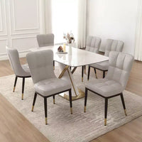 Bekrvio Lot de 6 chaises de salle à manger, modernes, rembourrées, en similicuir, avec haut dossier, pieds en métal, chaises de cuisine sans accoudoirs pour salon et salle à manger
