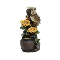 LuxenHome Fontaine d'eau extérieure 28 pouces, fontaine cascade chouette et tournesol pour l'extérieur et l'intérieur avec lumières LED marron