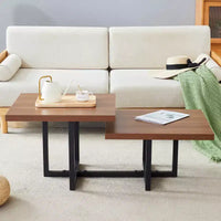 GDFStudio Aaron table basse en bois foncé double plateau 47W avec base métallique entrecroisée