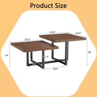 GDFStudio Aaron table basse en bois foncé double plateau 47W avec base métallique entrecroisée