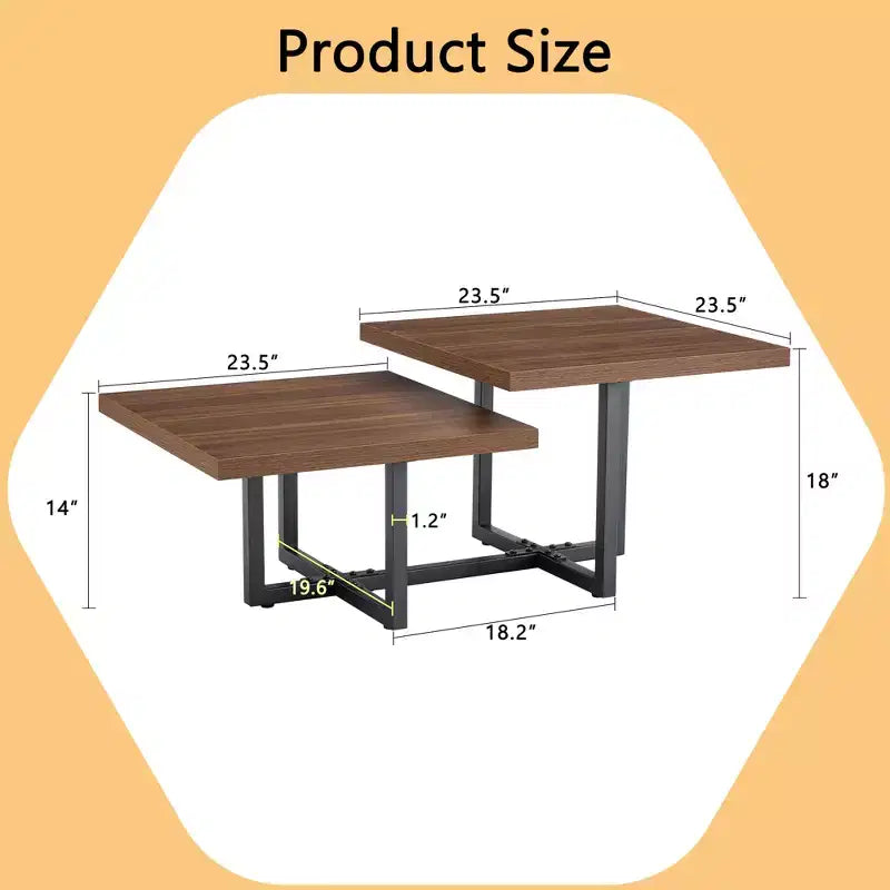 GDFStudio Aaron table basse en bois foncé double plateau 47W avec base métallique entrecroisée
