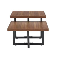 GDFStudio Aaron table basse en bois foncé double plateau 47W avec base métallique entrecroisée