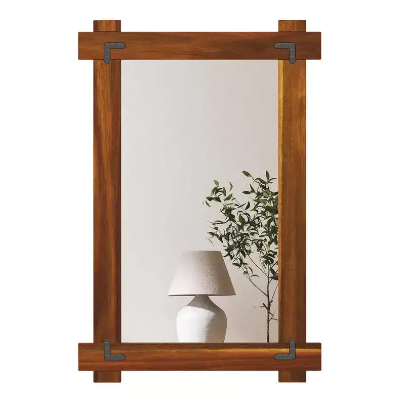 Miroir mural incassable Costway de 30 x 20/35 x 24/40 x 28,5 pouces avec cadre en bois d'acacia et design rivet vintage