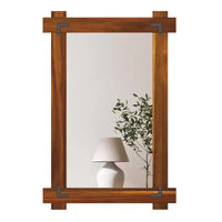 Miroir mural incassable Costway de 30 x 20/35 x 24/40 x 28,5 pouces avec cadre en bois d'acacia et design rivet vintage
