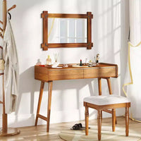 Miroir mural incassable Costway de 30 x 20/35 x 24/40 x 28,5 pouces avec cadre en bois d'acacia et design rivet vintage
