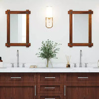 Miroir mural incassable Costway de 30 x 20/35 x 24/40 x 28,5 pouces avec cadre en bois d'acacia et design rivet vintage