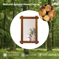 Miroir mural incassable Costway de 30 x 20/35 x 24/40 x 28,5 pouces avec cadre en bois d'acacia et design rivet vintage