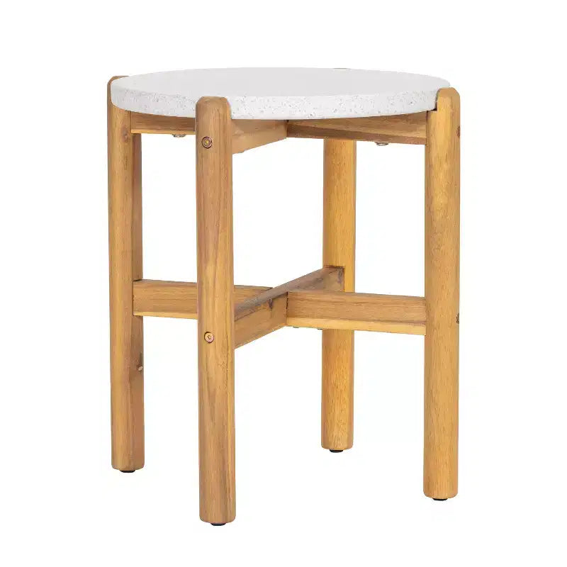 Christopher Knight Home Tobias Table d'appoint ronde rustique d'extérieur en beton leger et bois d'acacia
