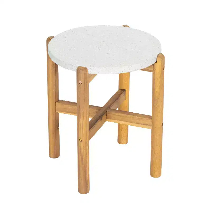 Christopher Knight Home Tobias Table d'appoint ronde rustique d'extérieur en beton leger et bois d'acacia