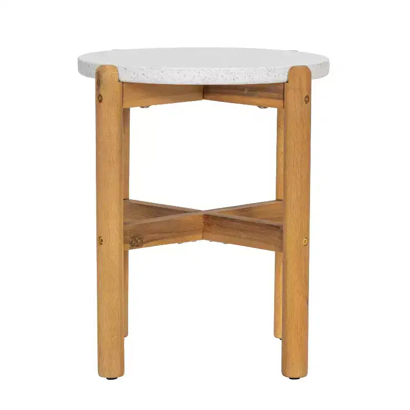 Christopher Knight Home Tobias Table d'appoint ronde rustique d'extérieur en beton leger et bois d'acacia