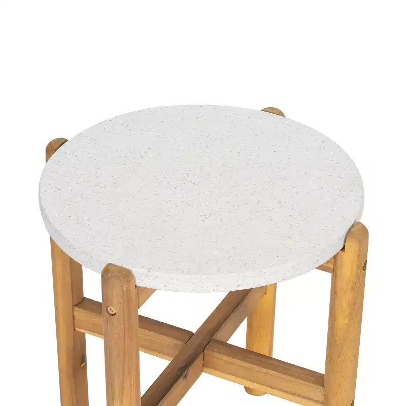 Christopher Knight Home Tobias Table d'appoint ronde rustique d'extérieur en beton leger et bois d'acacia