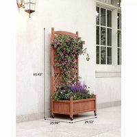 Jardinière en bois avec treillis et roulettes, jardinière avec trous de drainage, lit surélevé pour plantes grimpantes, fleurs et légumes.