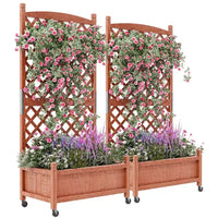 Jardinière en bois avec treillis et roulettes, jardinière avec trous de drainage, lit surélevé pour plantes grimpantes, fleurs et légumes.