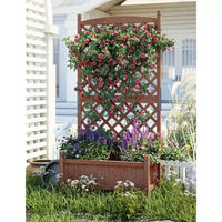 Jardinière en bois avec treillis et roulettes, jardinière avec trous de drainage, lit surélevé pour plantes grimpantes, fleurs et légumes.