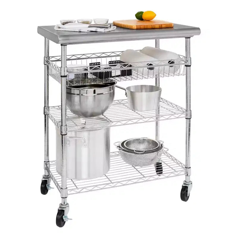 Chariot de travail utilitaire certifié NSF avec plateau en acier inoxydable Seville Classics