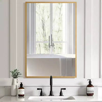 Miroir suspendu rectangulaire en alliage d'aluminium à bord fin et angle droit, couleur or, 91x61x1.5cm (installation double face)