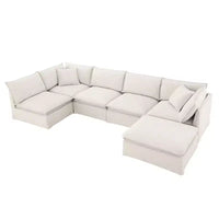 Whisen Canapé sectionnel modulaire 6 places 125,5 avec pouf mobile Tissu chenille siège large Combinaison libre pour salon appartement
