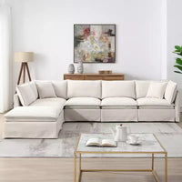 Whisen Canapé sectionnel modulaire 6 places 125,5 avec pouf mobile Tissu chenille siège large Combinaison libre pour salon appartement