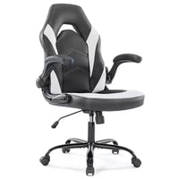 Chaise de jeu en cuir PU, chaise de bureau ergonomique pivotante pour ordinateur blanche avec support lombaire