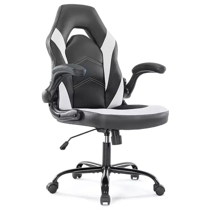 Chaise de jeu en cuir PU, chaise de bureau ergonomique pivotante pour ordinateur blanche avec support lombaire