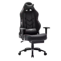 Chaise de jeu en cuir PU anti-transpiration avec accoudoirs fixes, support lombaire ergonomique et double accoudoir et repose-pieds