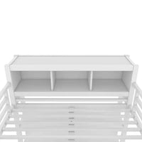 Lit mezzanine en métal double/grand format avec armoire et bureau en L, lit mezzanine robuste avec casiers de rangement et étagères, blanc/noir - ModernLuxe