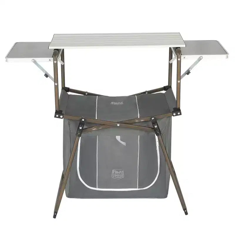 TIMBER RIDGE Table de cuisine pliante de camping - Station de cuisson légère en aluminium avec rangement et sac de transport, table de barbecue portable, grise.