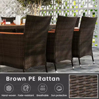 Ensemble de salle à manger Costway 9 pièces en rotin pour patio, chaises rembourrées avec accoudoirs et table en bois d'acacia, trou pour parasol de 1,96"
